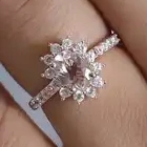 Morganite and White Zircon Sunburst Ring in Vermeil Rose Gold Over Sterling Silv - Picture 3 of 6